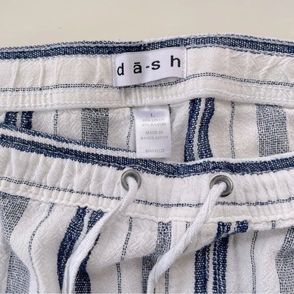 dash Women's Blue White Striped Linen Blend Pull On Pants Coastal Size Large - Picture 5 of 8